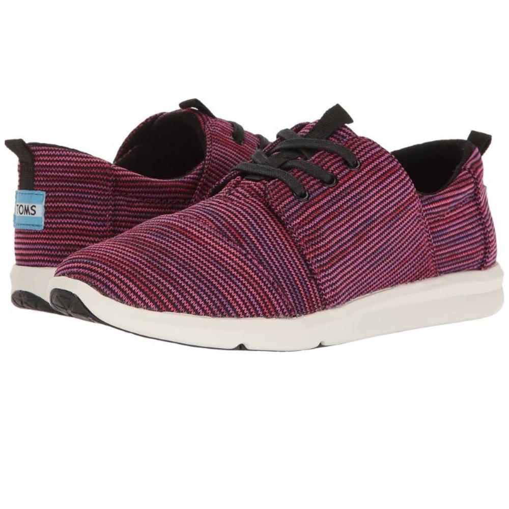 NWT TOMS Del Rey Lace Up Sneakers Black Plum Stripe Women’s 8 - Picture 3 of 9
